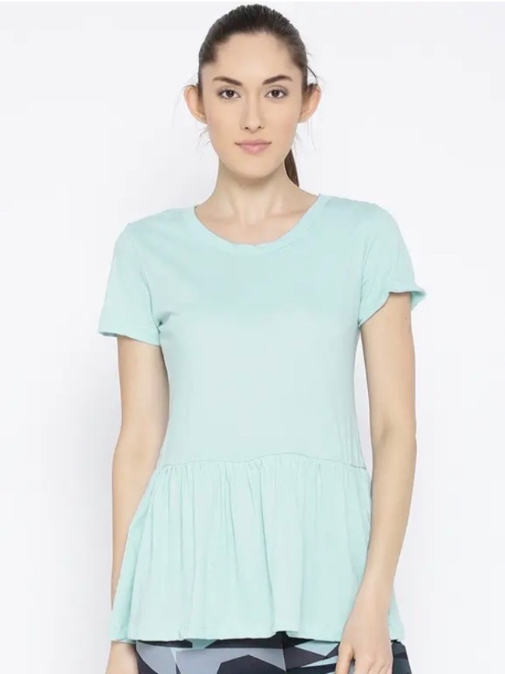 Satva Organic Cotton Light Blue Short Sleeve Peplum Top S